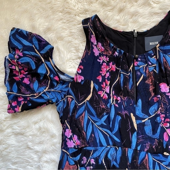 Anthropologie Maeve Dress Elia Open Cold Shoulder Knee Length Floral Tropical 10 - Picture 6 of 12
